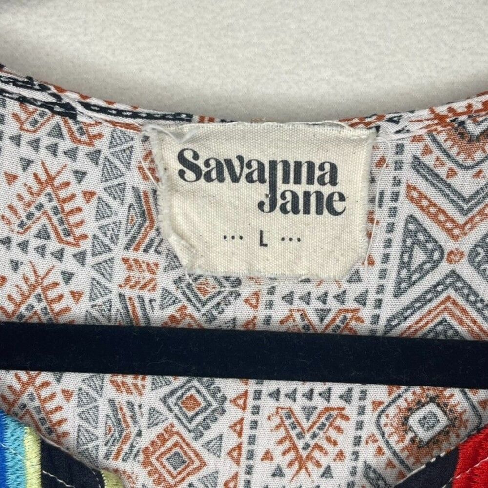 Savanna Jane Multicolor Embroidered Aztec Print Boho Flutter Sleeve Sarape Large - Picture 3 of 7